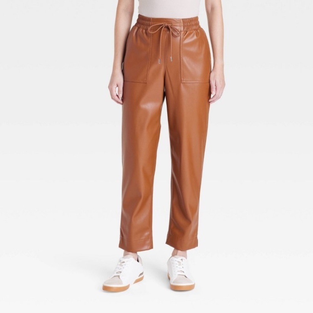 Women's High-Rise Faux Leather Tapered Ankle Pull-On Pants - A New Day™ 🆕